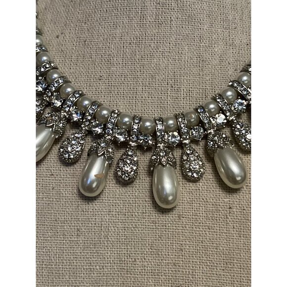 David’s Bridal Pearl and Rhinestone Pave Necklace -- WHITE - Picture 6 of 14